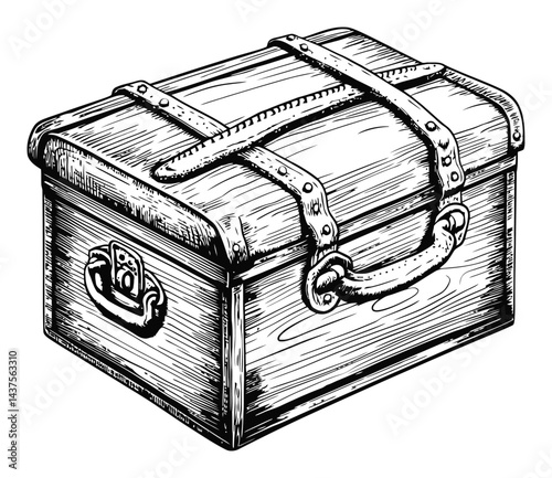 Vintage Wooden Treasure Chest with Leather Straps and Detail