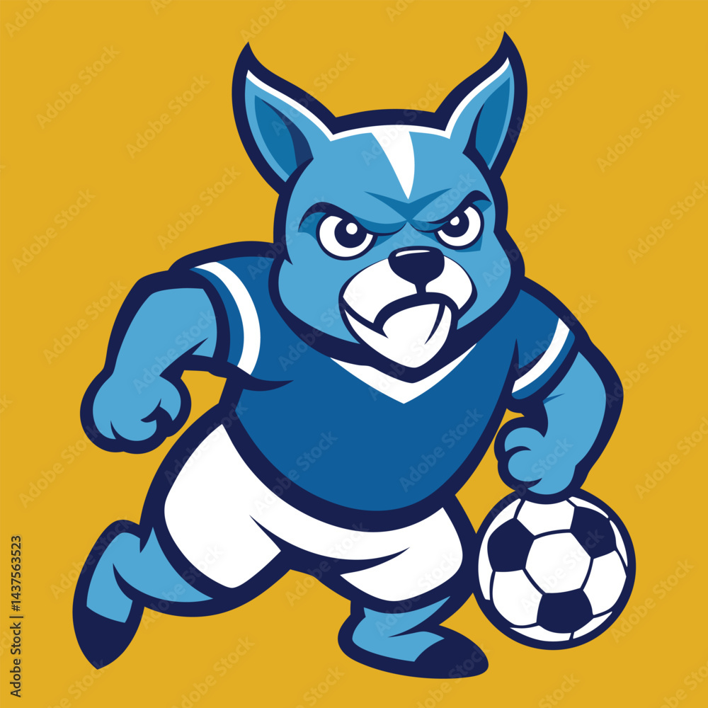 Naklejka premium Bulldog playing Soccer football vector illustration isolated on white background