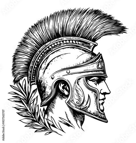 Detailed Engraving of a Roman Gladiator with Plumed Helmet
