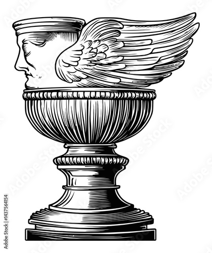 Elegant Engraving of Winged Figure on Decorative Chalice Design
