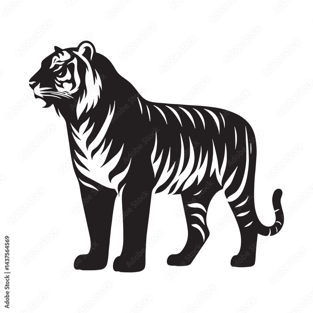 Fototapeta premium High-quality tiger silhouette perfect for scalable logo design and branding – tiger silhouette – tiger vector – tiger illustration – silhouette of tiger
