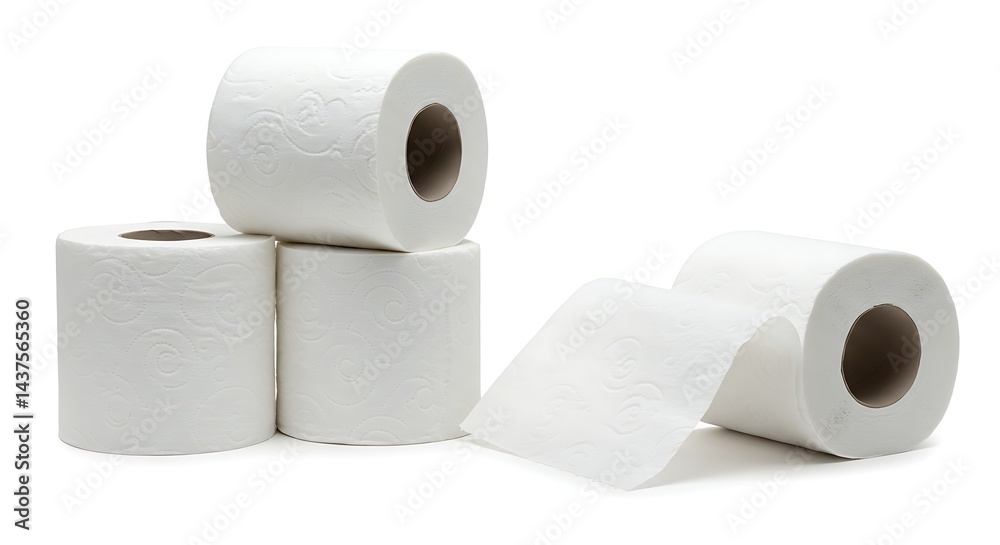 Fototapeta premium Stack of Four Rolls of White Toilet Paper