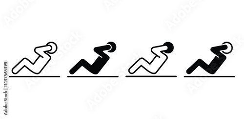 Sit Up Exercise Icon Sequence Illustration Black and White Color Vector Design 