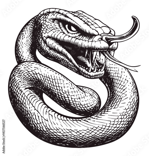 Intricate Snake Illustration in Bold Engraved Style