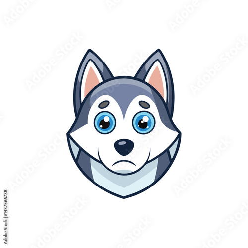 Siberian husky dog head ,sad mode vector illustration