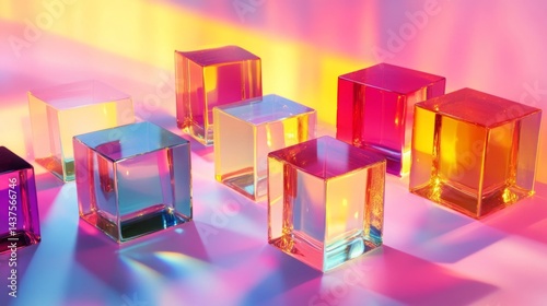 Colorful Glass Cubes on Pink Background