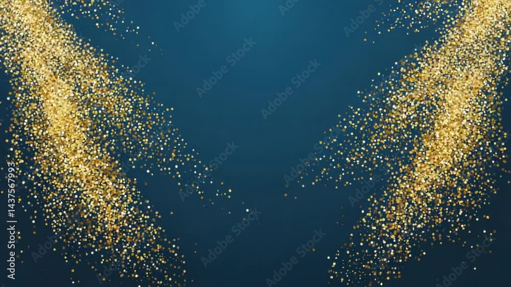 Gold glitter streams on dark teal background.