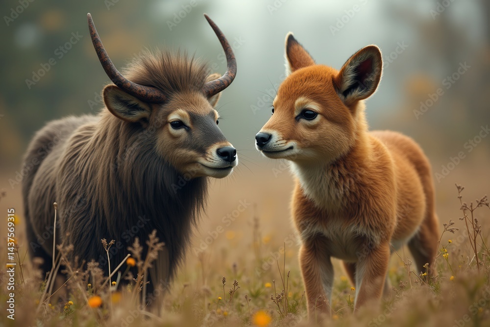 Fototapeta premium Majestic wildlife: two goats in serene nature