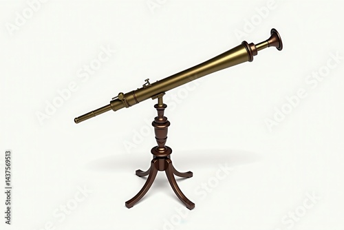 Antique brass telescope on wooden stand