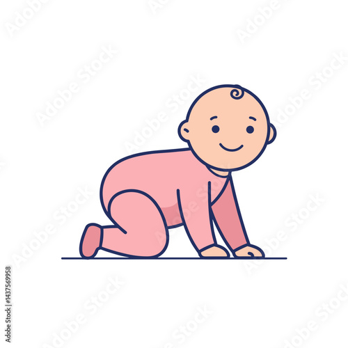 Crawling baby icon expressing happiness  