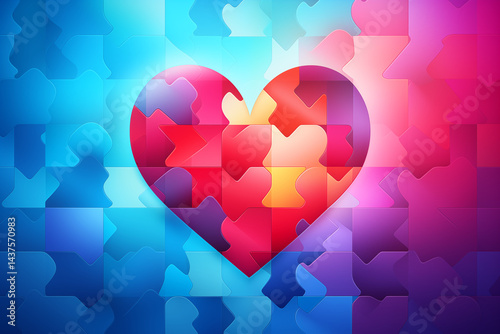 A heart puzzle with smooth gradient colors transitioning from warm reds to cool blues, perfect for modern digital banners