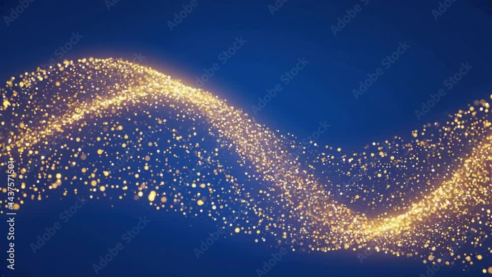 Golden glitter particles flowing in a wave pattern.