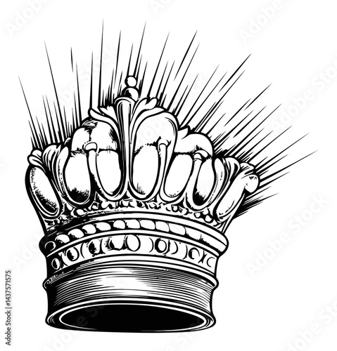 Detailed Crown Engraving Design with Radiating Lines and Flair