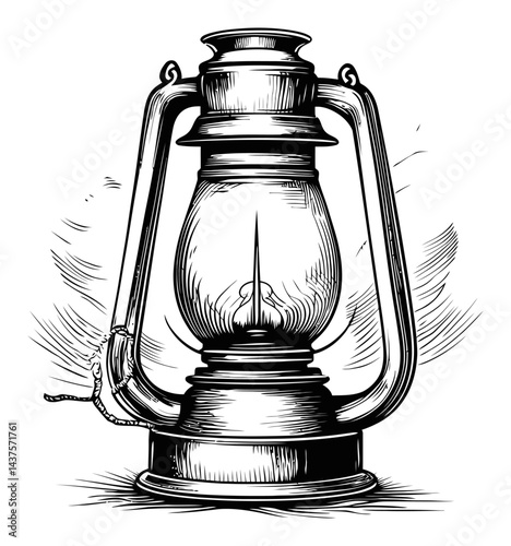 Vintage Oil Lamp Engraving Illustration for Classic Design Projects