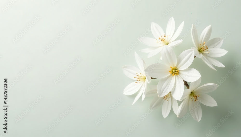 Fototapeta premium Cluster of pristine white flowers, isolated Subtle texture, soft light , still life, nature, background