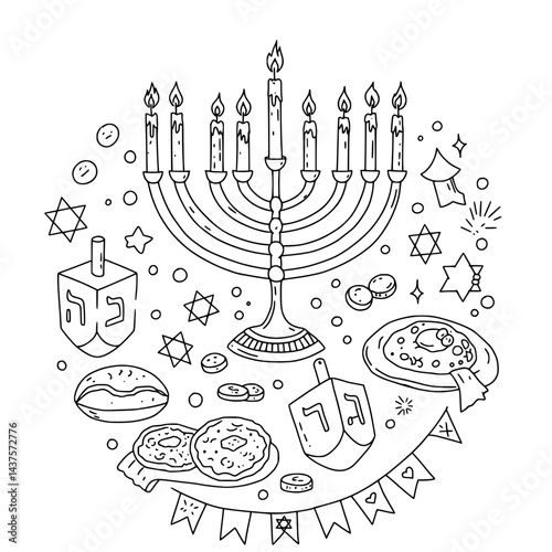 vector doodle illustration of a Hanukah 