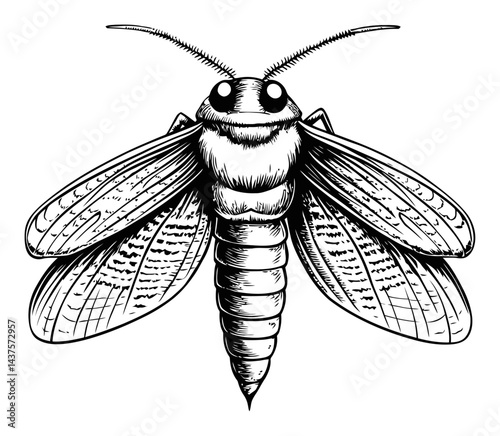 Detailed Engraving of a Moth with Intricate Wing Patterns
