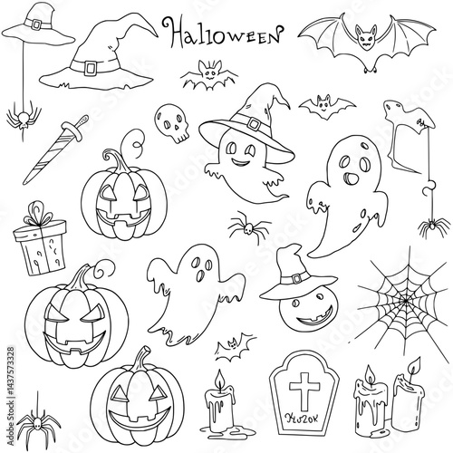 vector doodle illustration of a halloween oranements