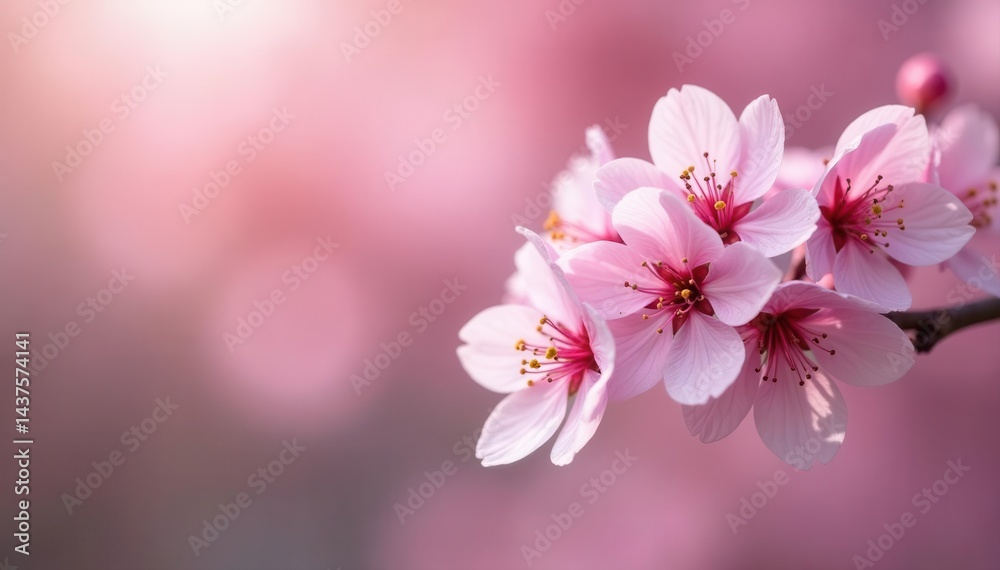 Fototapeta premium Delicate pink cherry blossoms, soft focus, bokeh background, bloom, blossom background