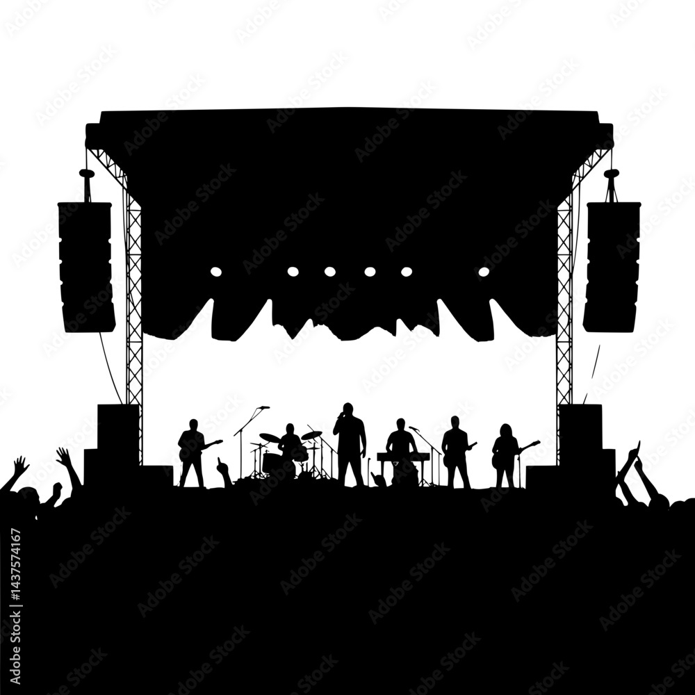 Obraz premium vector doodle illustration of a crowd rock concert festival