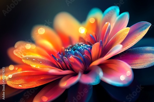 A vibrant and colorful flower made of sparkling light, radiating with energy in an abstract digital art style.