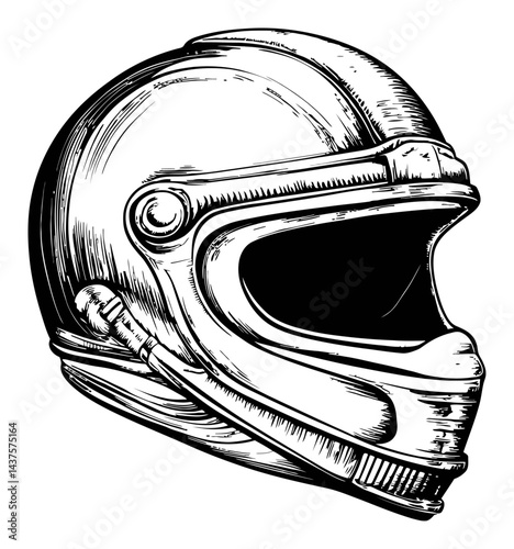 Detailed Engraving of a Vintage Space Helmet in Black and White