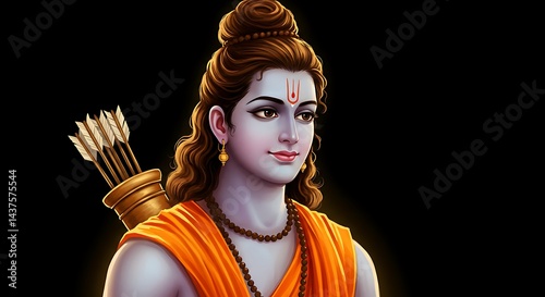 Portrait of Lord Shree Rama over a dark background. photo