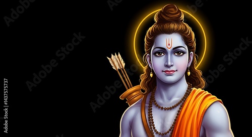 Portrait of Lord Shree Rama over a dark background. photo