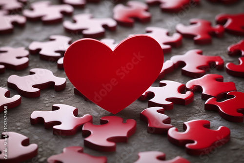 A complete heart puzzle with missing pieces, Missing Piece Concept, to represent finding love, personal growth, or healing