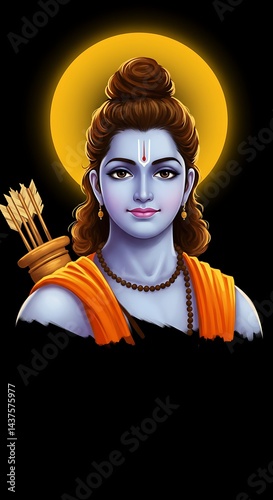 Portrait of Lord Shree Rama over a dark background. photo