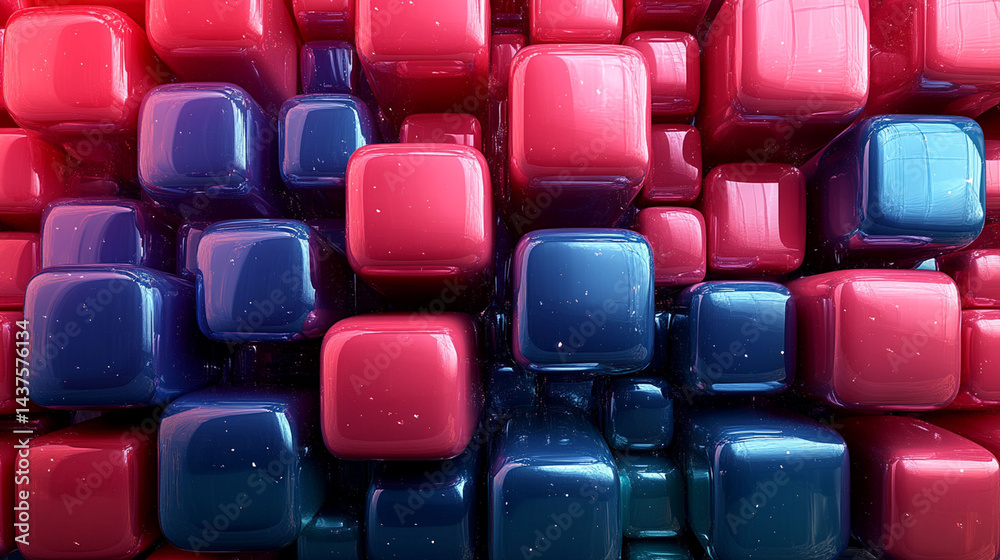 Obraz premium Abstract background of many glossy, vibrant pink and dark blue cubes.
