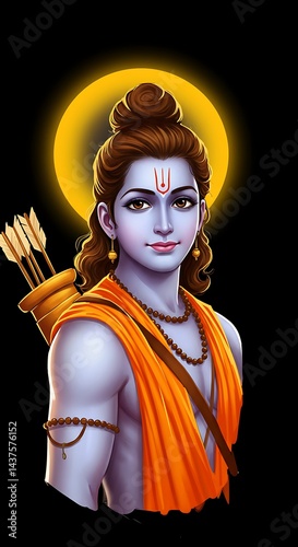 Portrait of Lord Shree Rama over a dark background. photo