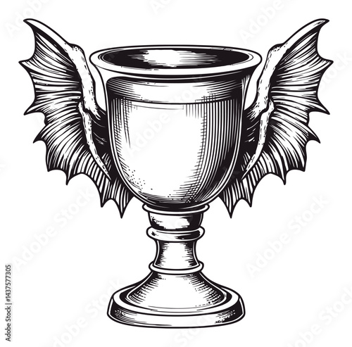 Decorative Winged Goblet Engraving with Intricate Details and Design