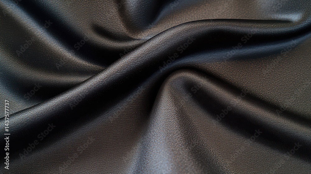 Fototapeta premium Smooth, shiny black fabric with elegant folds and a soft, luxurious texture.