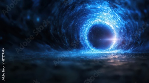 A glowing blue tunnel with swirling light, resembling a sci-fi wormhole or portal in outer space.