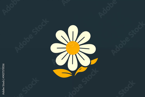 A stylized daisy flower head and leaf turned into a small icon or label element, minimal and modern.