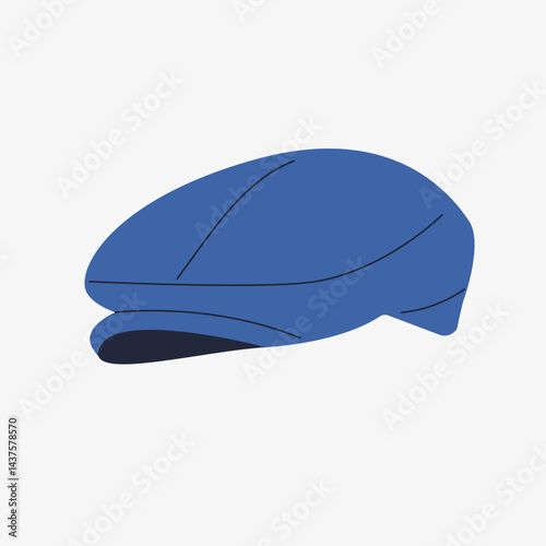 Hand drawn Blue Cap Illustration. Ivy Hat headwear style. Vector