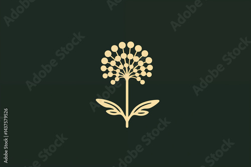 A stylized Yarrow flower head and leaf turned into a small icon or label element, minimal and modern.