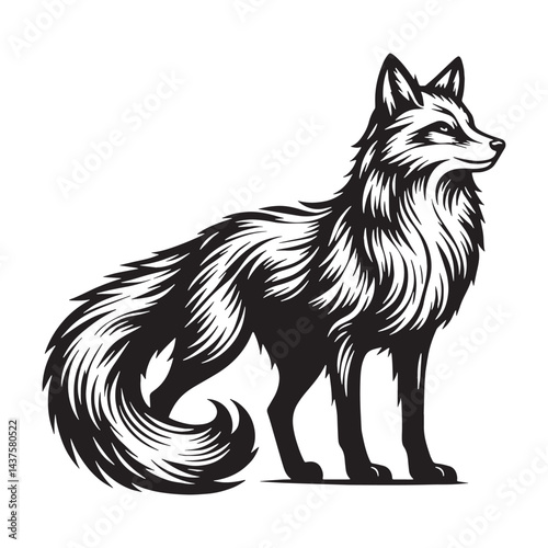 Elegant fox silhouette with fine details perfect for brand identity creation – fox silhouette – fox vector – fox illustration – silhouette of fox

