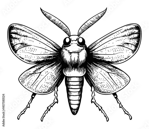 Detailed Engraving of an Intricate Insect Illustration with Wings