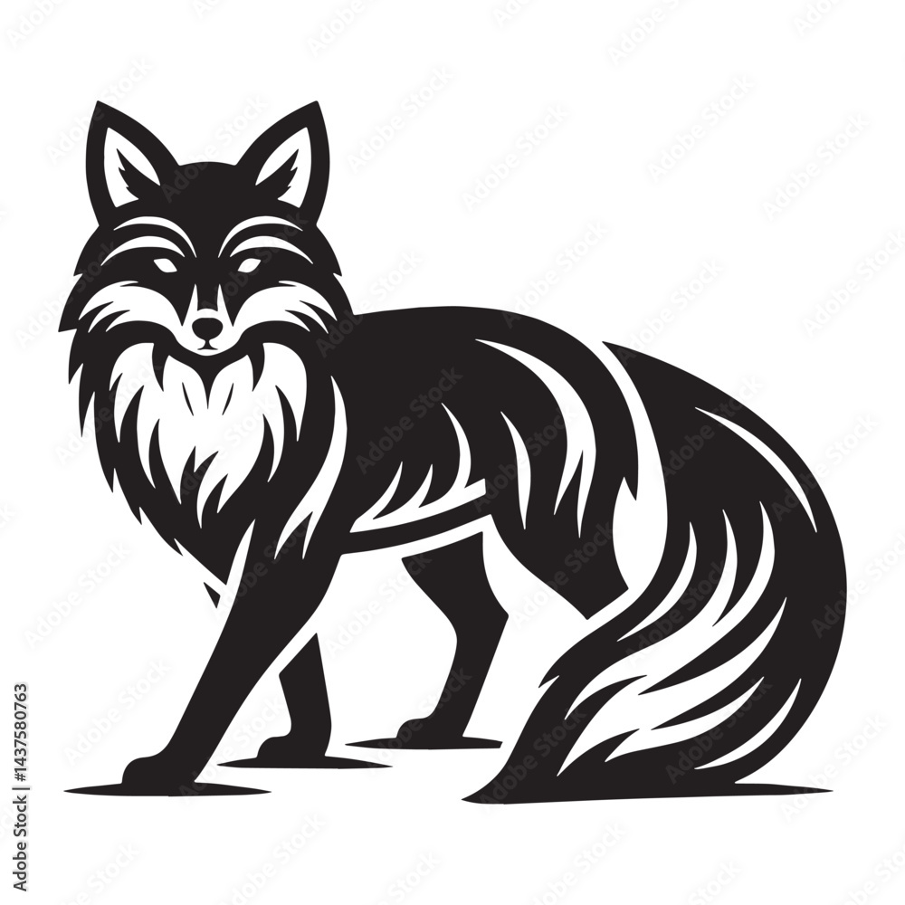Fototapeta premium Bold fox silhouette with sharp edges designed for creative branding – fox silhouette – fox vector – fox illustration – silhouette of fox