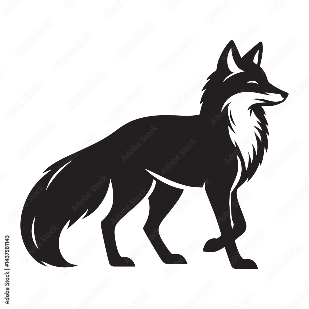 Fototapeta premium Minimalist fox silhouette perfect for contemporary branding applications – fox silhouette – fox vector – fox illustration – silhouette of fox