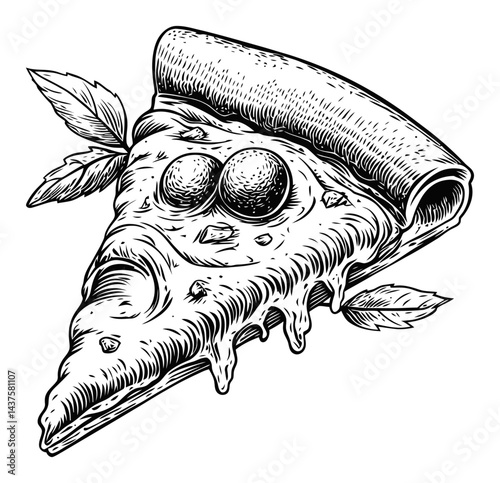 Detailed Hand-Drawn Illustration of Delicious Pizza Slice Design