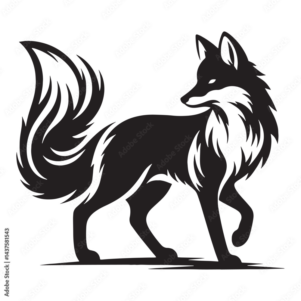 Obraz premium Elegant fox silhouette tailored for versatile branding projects – fox silhouette – fox vector – fox illustration – silhouette of fox