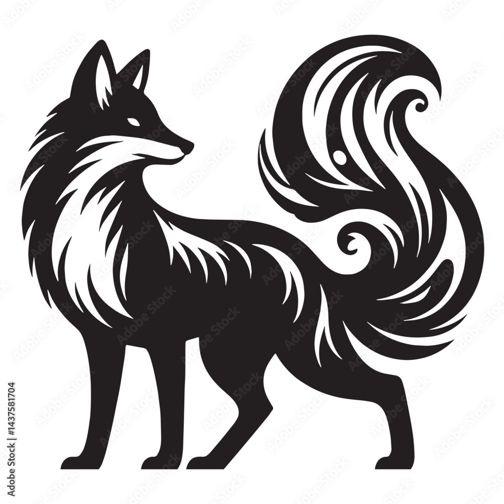 Obraz premium Clean and bold fox silhouette perfect for scalable graphic designs – fox silhouette – fox vector – fox illustration – silhouette of fox