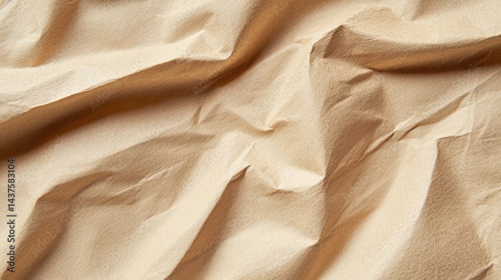 Obraz premium A under 200 characters: A close-up view of crumpled brown paper with textured, uneven folds and creases, highlighting its recycled and natural appearance.