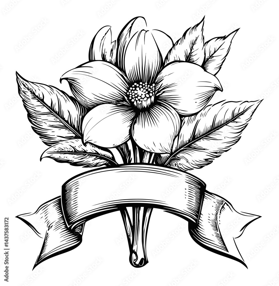 Detailed Floral Engraving with Banner for Custom Illustrations