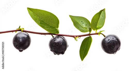 Fresh black berries with vibrant green leaves create a visually appealing composition, perfect for natural themes.