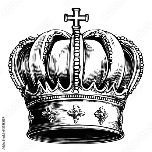 Detailed Crown Engraving Illustration with Regal Design Elements