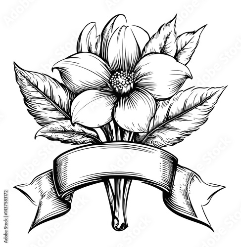 Detailed Floral Engraving with Banner for Custom Illustrations